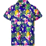 King Kameha Funky Hawaiihemd Kids Kinder Jungs, Kurzarm, Print Pineapple Flowers, Blau, 6 - 6 Jahre