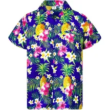 King Kameha Funky Hawaiihemd Kids Kinder Jungs, Kurzarm, Print Pineapple Flowers, Blau, 6 - 6 Jahre