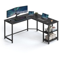 VASAGLE Schreibtisch Computertisch, L-förm Eckschreibtisch mit 2 Ablagen schwarz