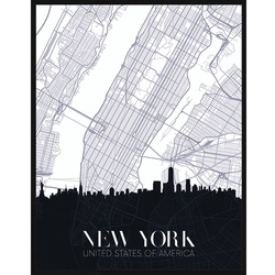 ANY IMAGE Digitaldruck »Stadtplan New York«, Rahmen: Buchenholz, Schwarz