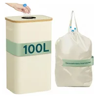 Lifewit Müllsackständer Pfandflaschen Sammelbehälter mit Bambusdeckel, Altglas und Flaschen. weiß 100 l