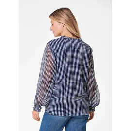 GOLDNER Chiffonbluse Kurzgröße: Chiffonbluse mit Rüschen und Bindeband Gemustertes Design mit femininem Ausschnitt und Bindeband blau 25
