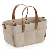 Grantien Filztasche Filzkorb Mit Kunstledergriffen Einkaufskorb Dekorative Tasche Ablagekorb Dekorative Korb Baby Windel Caddy 33 X 16Cm Khaki
