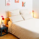 Bettwäsche WOLKENFELD "Edel Mako-Satin Bettwäsche, unfassbar weich", beige, B/L: 155cm x 220cm, 1 Stk., 1 Stk., Mako-Satin, B/L: 80cm x 80cm, 2 Stk., Mako-Satin, Obermaterial: 100% Baumwolle, Bettwäsche, Bettwäsche, 135x200 cm, 155x220 & Übergrößen I inkl. Kissenbezüge 80x80 I Uni