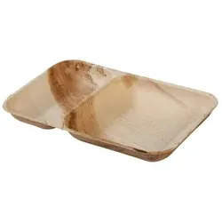 Ekoe Rechteckiger Teller mit zwei kompostierbaren Fächern aus Palmblatt 25x15 cm 25 Stk