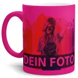 Tasse selbst individuell gestalten/Personalisierbar mit eigenem Foto Bedrucken/Fototasse/Motivtasse/Werbetasse/Firmentasse mit Logo/Neon - Pink - Matt