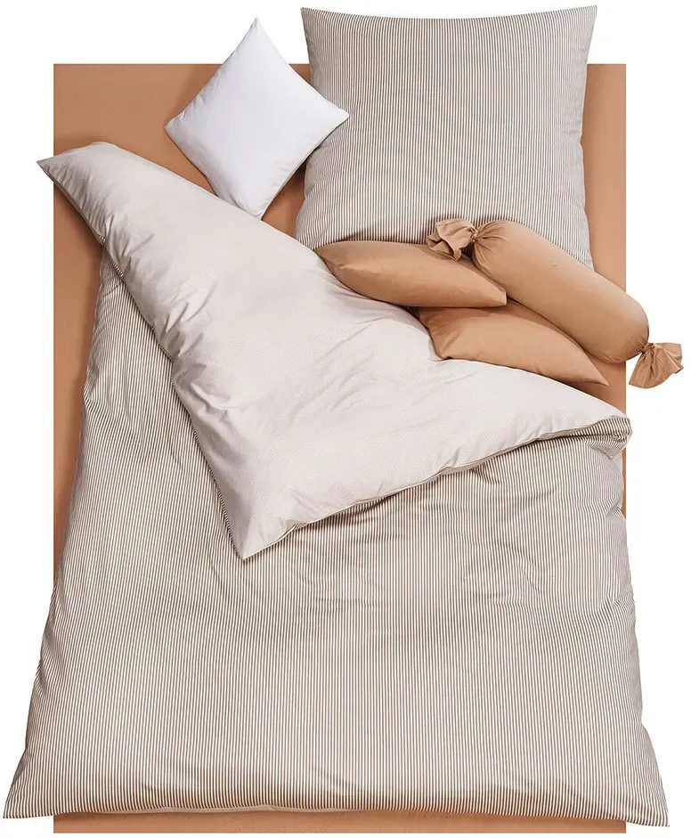 Doris Meyer Interlock-Jersey Wendebettwäsche Raffi beige Nackenrollenbezug einzeln 15x40 cm - beige