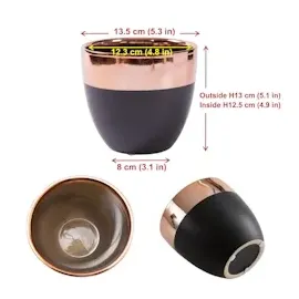 H&D Manufaktur Jinfa 6er-Set Keramik Blumentöpfe Ton Vase für den Innenbereich | Mattschwarz mit goldenem Finish | Durchmesser 13,5 cm x H 13 cm