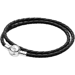 Pandora 590745CBK Damen Leder Wickelarmband Zweifach Schwarz, 38 cm