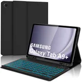 AVNICUD Tastatur Hülle für Samsung Galaxy Tab A9 Plus - 7 Backlights QWERTZ Deutsch Bluetooth Tastatur Magnetisch Schutzhülle mit Stifthalter für Tab A9+ 11'' 2023 (SM-X210/X216/X218), Schwarz