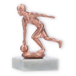 Pokal Metallfigur Kegeln Damen bronze auf weißem Marmorsockel 11,6cm