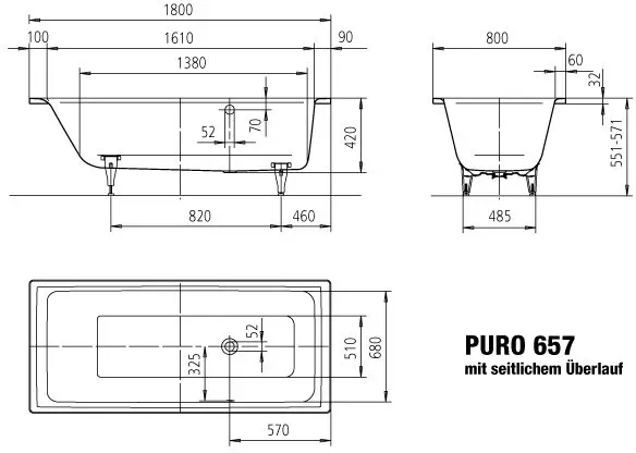 KALDEWEI 256700011001 BW PURO MIT SEITLICHEM ÜBERLAUF 256700011001