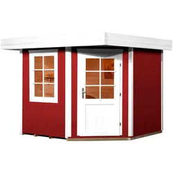 Gartenhaus WEKA "Designhaus 213 Gr.2", rot (schwedenrot, weiß, naturbelassen), Fußboden im Gartenhaus, ohne Dacheindeckung, Holz, Gartenhäuser