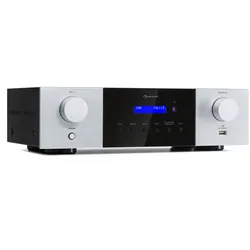 auna AMP-4000 DAB Hifi-Stereo-Verstärker DAB+-Radio USB Fernbedienung LED-Display Silber-Metallic