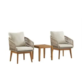 Riess-Ambiente Outdoor Gartenlounge ROPE natur taupe Akazie 2er-Sitzgruppe inkl. Tisch und Kissen