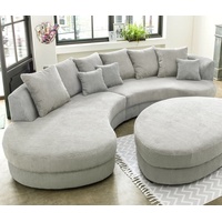 Lounge Sofa Wohnlandschaft Rundecke Stoff Cord silber Limoncello OTL