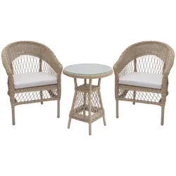 riess-ambiente Outdoor Garten-Set ELYSEE natur taupe Polyrattan Aluminium inkl. Tisch und Kissen