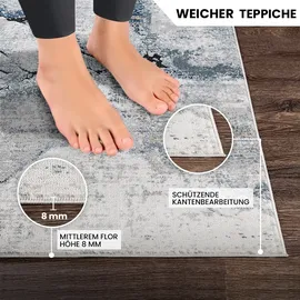 livabliss Berlin Teppich 160x220 cm – Moderner Kurzflor in Marmor Optik für Wohnzimmer – Esszimmer, – Grau, Blau & Elfenbein