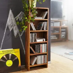 FineBuy CD Regal Massivholz Standregal 90 cm CD-Aufbewahrung Landhaus 5 Fächer