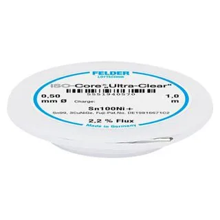 Felder Löttechnik ISO-Core Ultra-Clear Sn100Ni+ Lötzinn, bleifrei Spule Sn99,25Cu0,7Ni0,05 0.5mm