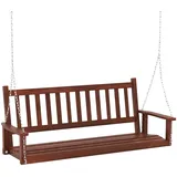 GIANTEX Hängeschaukel aus Holz, für 2/3 Personen, mit verstellbaren und robusten verzinkten Metallketten, mit Rückenlehne aus Latten und Sitz für Terrasse, Garten (168 x 65 x 63 cm, Braun)