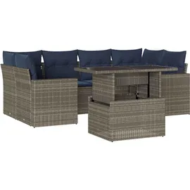 vidaXL Gartensofa-Set 7-tlg. grau Polyrattan