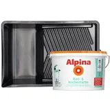 Alpina Bad- und Küchenfarbe in weiß matt + XXL Farbwanne – Anti-Schimmel Wandfarbe für Feuchträume – ergiebig, gut deckend & reinigungsfähig – 5 Liter