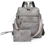 Puwuzixi Frauen Rucksack Wasserdicht Anti-Diebstahl Leichtgewicht PU Mode Reisen Mehrzweck Cabrio Geldbörse Umhängetasche Handtasche Rucksack(Grey)