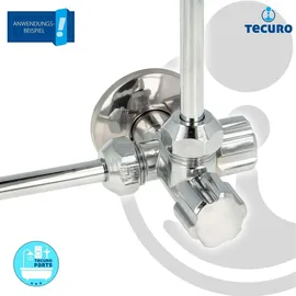 tecuro Doppeleckventil Eckventil 1/2 Zoll (DN 15), mit 2 x 1/2 Zoll Abgängen, einzeln absperrbar - Messing verchromt