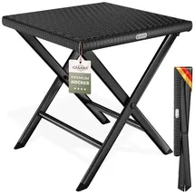CASARIA Polyrattan Klapphocker 75kg Belastbarkeit 44x40x44cm Klappbar Leicht Tragbar Außen Wetterfest Garten Terrasse Balkon Camping Hocker Schwarz