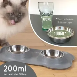 KaraLuna Napfunterlage mit Edelstahl Futternapf I Für Katzen & Hunde (200ml, Grau)