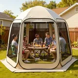 Pop Up Zelt, 3304,8x280,4 Cm, Campingzelt Für 4–8 Personen, Partyzelt Inklusive Tragetasche, Seitenwänden Aus Netz Und Heringen, Für Garten, Terrasse Und Outdoor-aktivitäten, Beige