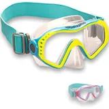 aquazon Starfish Junior Medium Schnorchelbrille, Taucherbrille, Schwimmbrille, Tauchmaske für Kinder, Jugendliche von 7-12 Jahren, Tempered Glas, mit Silikon, tolle Passform, Farbe:Blue-Yellow Junior