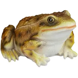 Relaxdays Gartenfigur Frosch, wetterfest, für Balkon, Terrasse, am Teich, Kunststein, sitzende Dekofigur Frosch, gelb