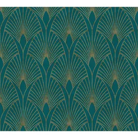 A.S. Création Vliestapete New Walls Art Deco Muster Glanz Leicht Strukt. Grün Gold FSC®