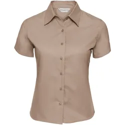 Russell Collection Klassische Twill Bluse - Kurzarm, khaki, XS