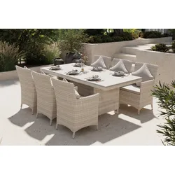 OUTFLEXX Garten-Essgruppe für 6 Personen, desert-beige, Alu/Polyrattan, Esstisch 200x95 cm