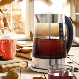 Arendo Edelstahl Glas Wasserkocher mit Teesieb und Rauchglas Teekocher Infusion 1,7 Liter