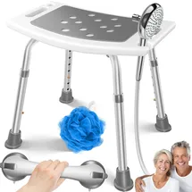 Kesser KESSER® Duschhocker höhenverstellbar Leichter Badhocker rutschfeste Gummifüße Duschstuhl 136KG belastbar Duschhilfe Senioren Saugnapf Haltegriff Badewannengriff Duschsitz mit Brausehalterung