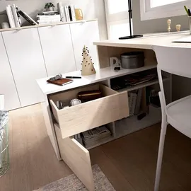 Dmora Schreibtisch Gardena, Mehrzweckschreibtisch für Büro oder Schlafzimmer, Mehrzweck-Ecktisch, 139 x 92 x 75 cm, Weiß und Eiche