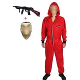 Yigoo Halloween Partner Kostüm Damen Herren Bankräuber Fasching Kostüm Karneval Overall mit Maske und Spielzeugpistole Cosplay für Erwachsene Rot XL