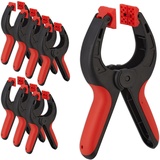 Relaxdays Klemmzwingen 8er Set, 7cm Spannweite, 13kg Spannkraft, rutschfeste Griffe, rotierbare Klemmbacken, schwarz/rot