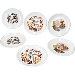 6tlg Set kleine Pizzateller Porzellan Ø20,5cm verschiedene Motive Essteller