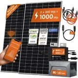 Solarway® 1000W Balkonkraftwerk mit Speicher 800W komplett Steckdose - neuester 800 Watt Wechselrichter - 1,6 kWh Anker Solix 1-500W Solarmodule & Envertech & Anker