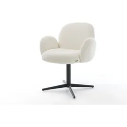 DELIFE Chaise-pivotante Nube-Flex avec accoudoirs bouclé blanc pied de chaise 4 branches noir pivotement sur 360° ressorts ensachés, Chaises de salle à manger