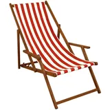 Erst-Holz Deckchair rot-weiß Strandstuhl Gartenstuhl Buche dunkel Sonnenliege Relaxliege klappbar 10-314