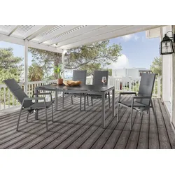 Garten-Essgruppe DESTINY "COSTA CREMONA", grau (anthrazit), Rückenlehne stufenlos verstellbar, Sitzmöbel-Sets, 4 Hochlehner Textilene, 1 Tisch 160x90x74 cm