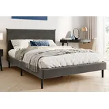 home collective Bett mit Lattenrost, Polsterbett 140x200 cm, Grau, Cordbezug - Grau