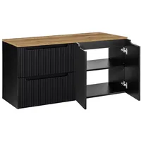 Lomadox Badezimmer Doppelwaschtisch-Unterschrank 120cm, in schwarz mit Eiche, gerillte