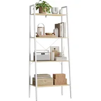 WOLTU Standregal Leiterregal Bücherregal mit 4 Ablagen, für Wohnzimmer, Schlafzimmer Regal (weiß + Hell Eiche, 60 x 35 x 148 cm)